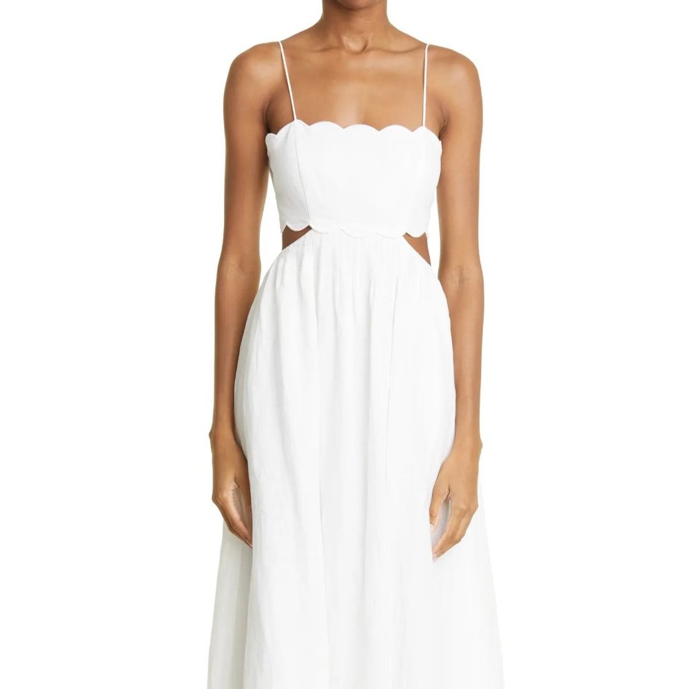 Zimmermann Jude scallop trim lace up Midi Dress NEW sz 0